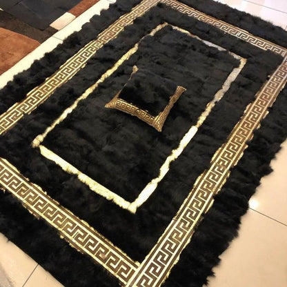 Unique Wool Black Gold Area 6x8 Bedroom Rug , Fluffy Soft Non Slip Rug