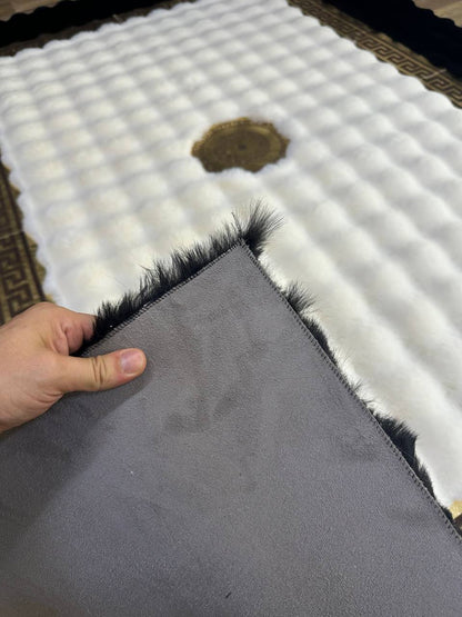 Handmade Black and White Plush Area Rug | Soft Fluffy Shag Carpet
