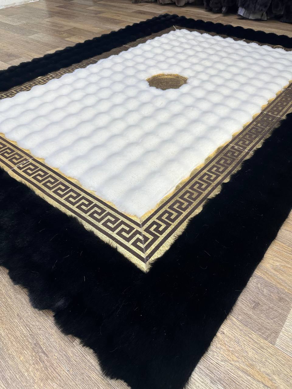 Handmade Black and White Plush Area Rug | Soft Fluffy Shag Carpet