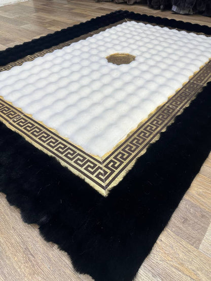 Handmade Black and White Plush Area Rug | Soft Fluffy Shag Carpet