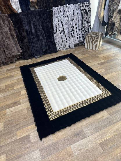 Handmade Black and White Plush Area Rug | Soft Fluffy Shag Carpet