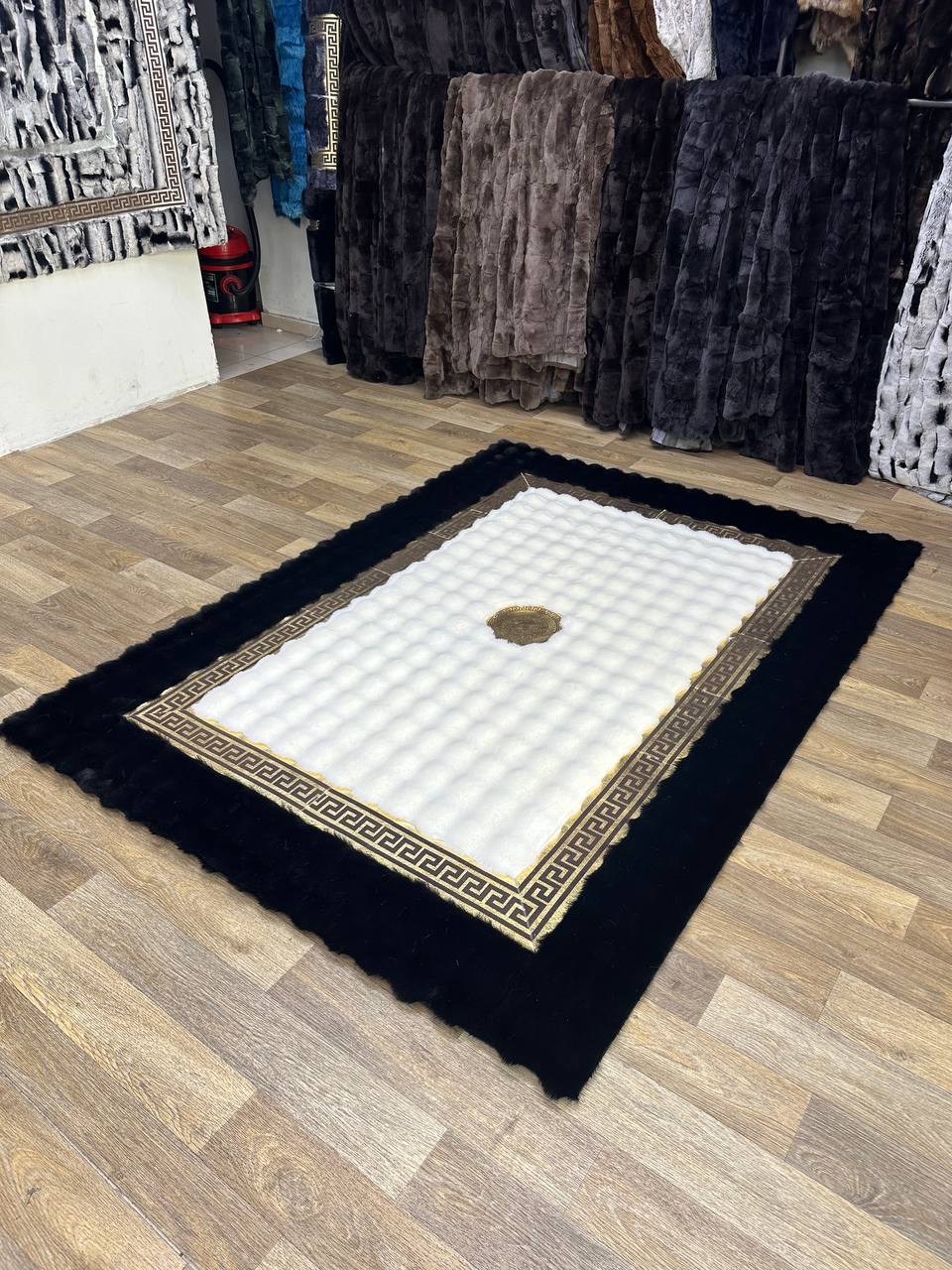 Handmade Black and White Plush Area Rug | Soft Fluffy Shag Carpet