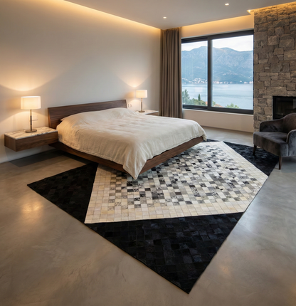 Unique Handmade Cowhide Area Rug, Real Hair on Leather Patchwork Rug, Indoor Rug, Genuine Cow Skin