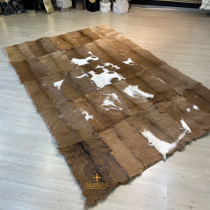 Luxurious Brown Goatskin Patchwork Rug for Living Room