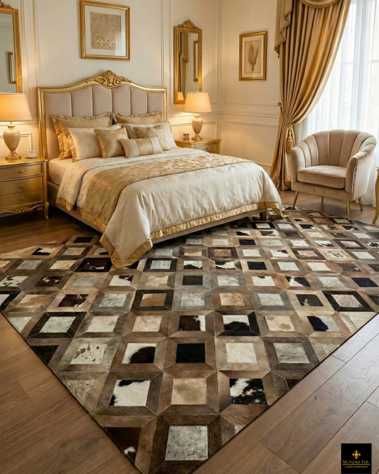 Unique Design Brown Handmade 100% Genuine Cowhide Rug, Patchwork Area Rug, Home Decor