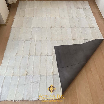 White Goat Leather Carpets for Kitchen, Natural Handmade Rug