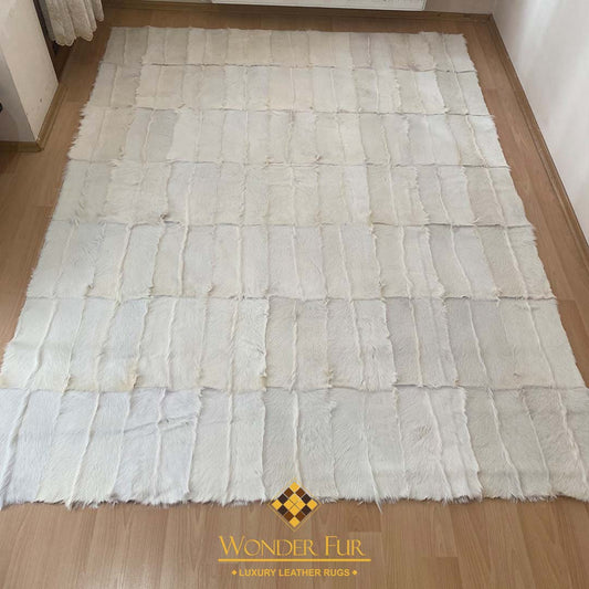 White Goat Leather Carpets for Kitchen, Natural Handmade Rug