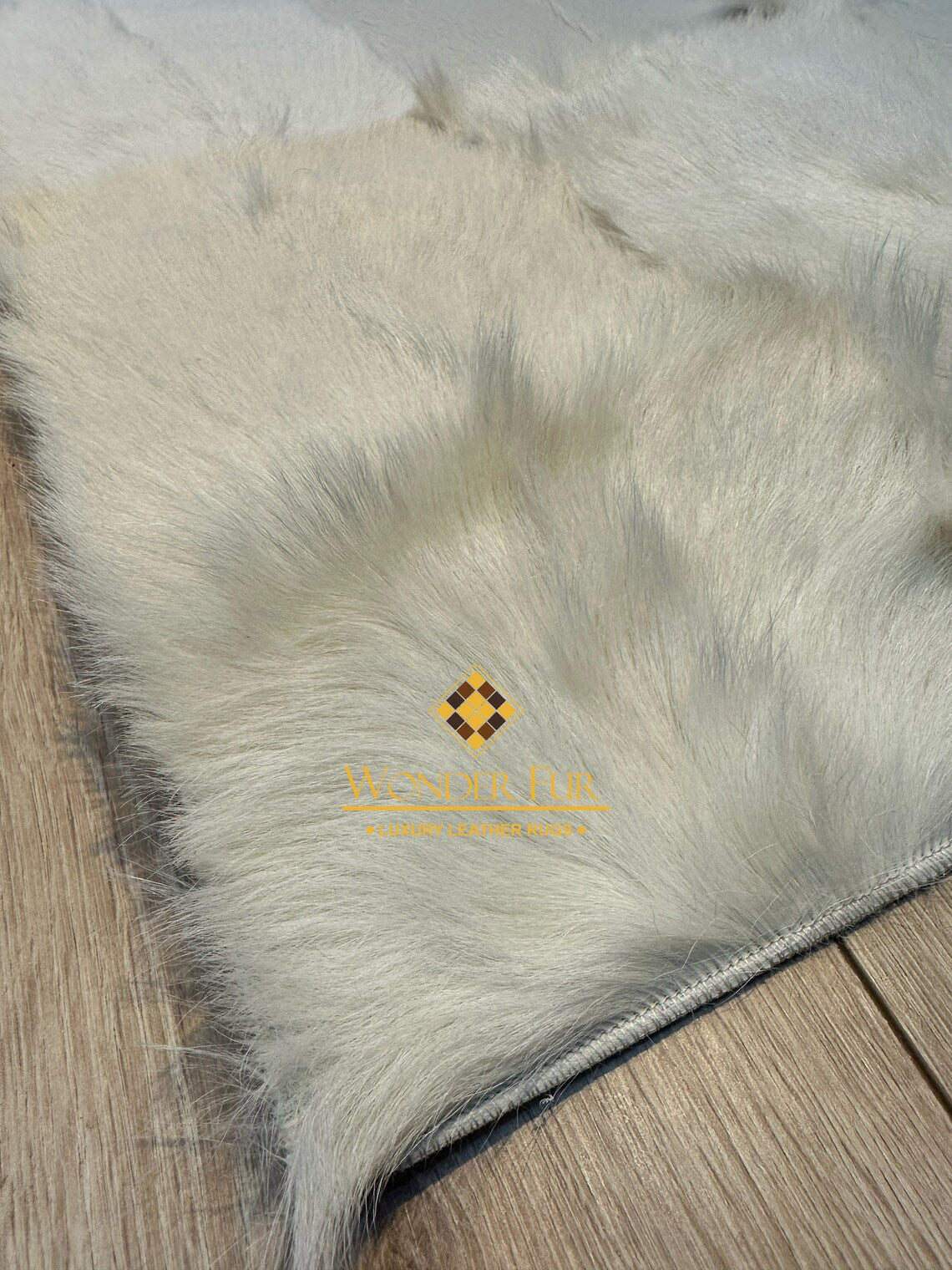 White Runner Goatskin Elegant Fluffy Rug , Handmade Soft Carpet