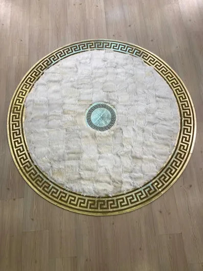 Decorative Handmade Genuine White Gold Sheepskin Unique Soft Round Rug