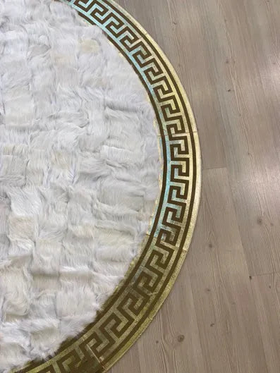 Decorative Handmade Genuine White Gold Sheepskin Unique Soft Round Rug