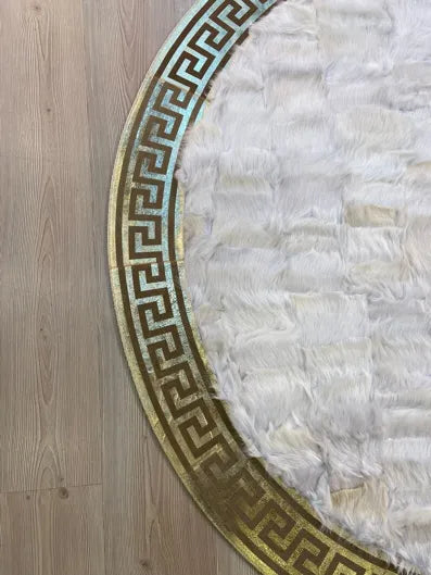 Decorative Handmade Genuine White Gold Sheepskin Unique Soft Round Rug