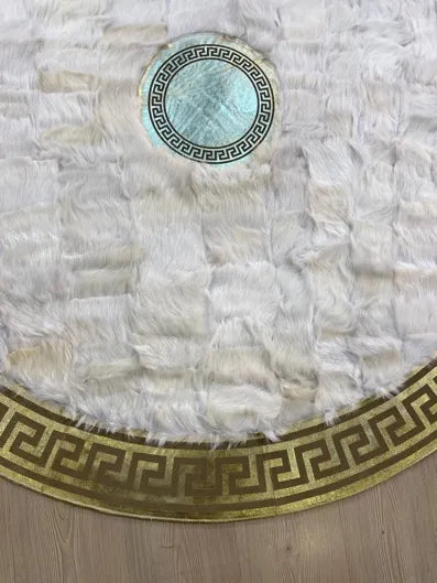 Decorative Handmade Genuine White Gold Sheepskin Unique Soft Round Rug