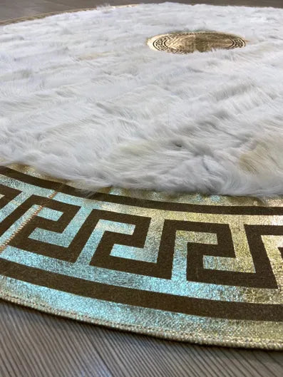 Decorative Handmade Genuine White Gold Sheepskin Unique Soft Round Rug