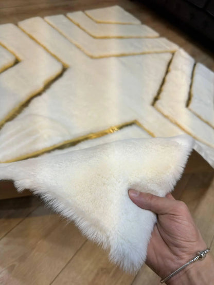 White & Gold Geometric Plush Area Rug