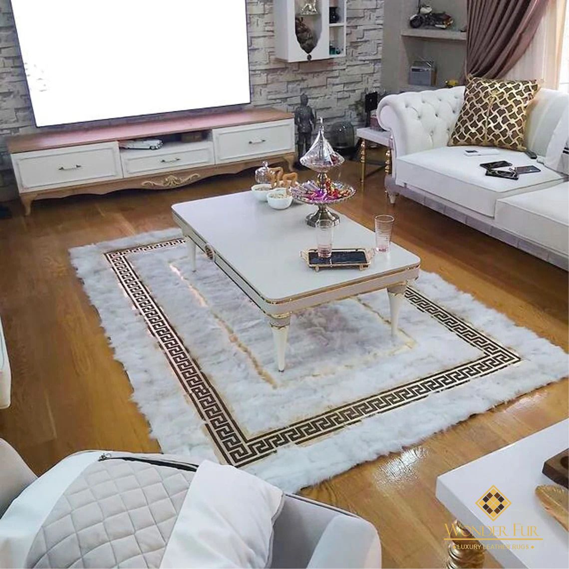 Handmade White Gold  Sheepskin Rug for Living Room