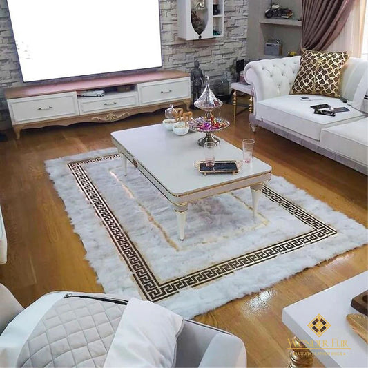 Handmade White Gold  Sheepskin Rug for Living Room