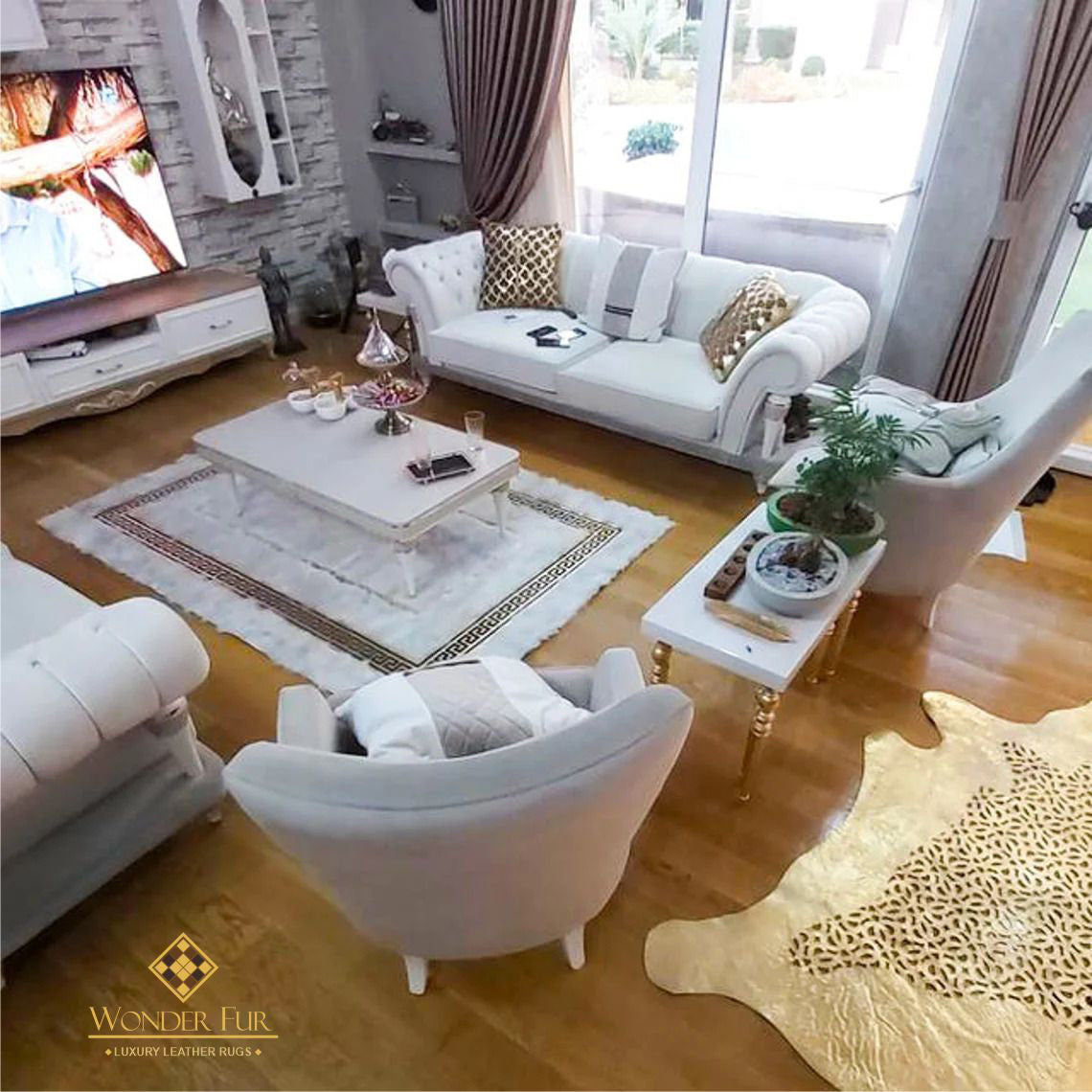 Handmade White Gold  Sheepskin Rug for Living Room