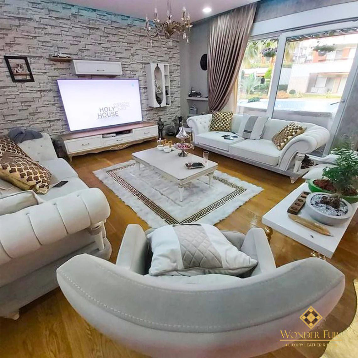 Handmade White Gold  Sheepskin Rug for Living Room