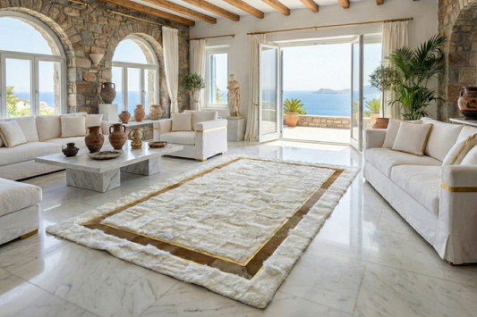 White Sheepskin with Brown Cowhide Sides Area Rug, Throw Wool Rug