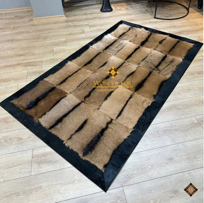 Natural Goatskin Area Rug with Black Suede Border - WONDERFURRUG