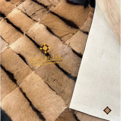 Natural Goatskin Area Rug with Black Suede Border - WONDERFURRUG