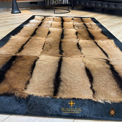 Natural Goatskin Area Rug with Black Suede Border - WONDERFURRUG
