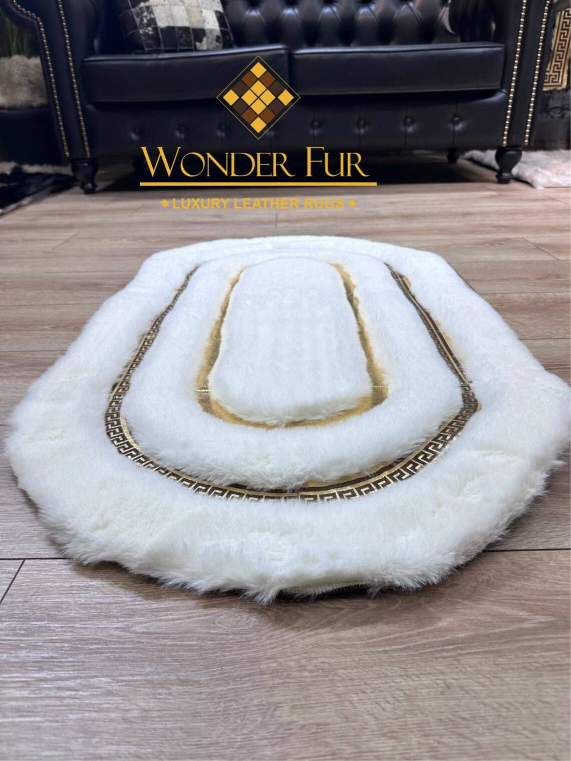 Luxury Modern Extra Soft White And Gold Faux Fur Oval Home Decor Rug