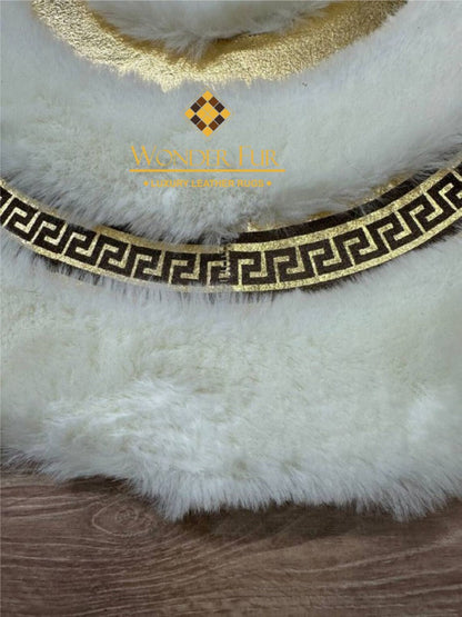 Luxury Modern Extra Soft White And Gold Faux Fur Oval Home Decor Rug