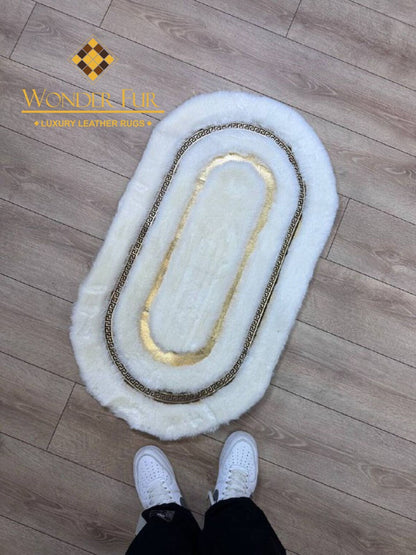 Luxury Modern Extra Soft White And Gold Faux Fur Oval Home Decor Rug