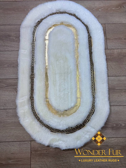 Luxury Modern Extra Soft White And Gold Faux Fur Oval Home Decor Rug