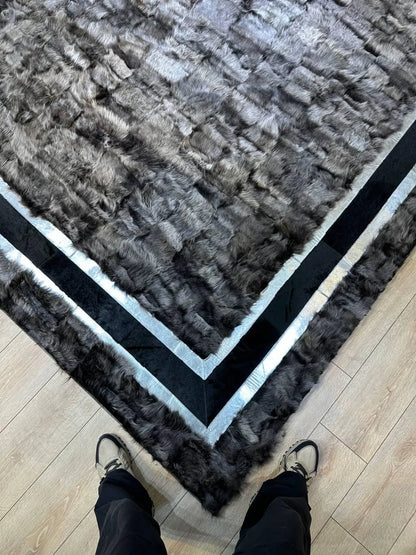 Original Sheepskin Soft White Gray 8x10 Living Room Rug , Handmade Rug