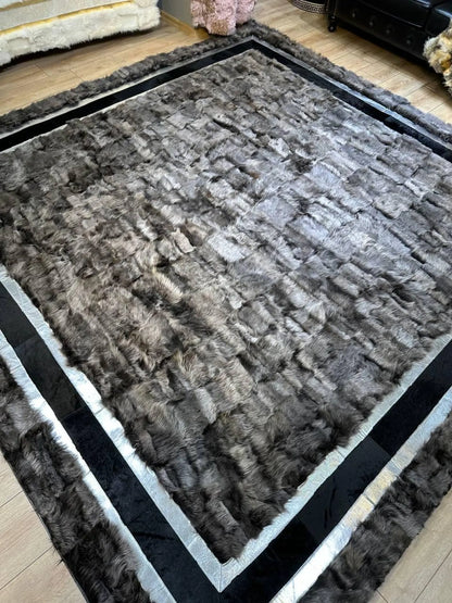Original Sheepskin Soft White Gray 8x10 Living Room Rug , Handmade Rug
