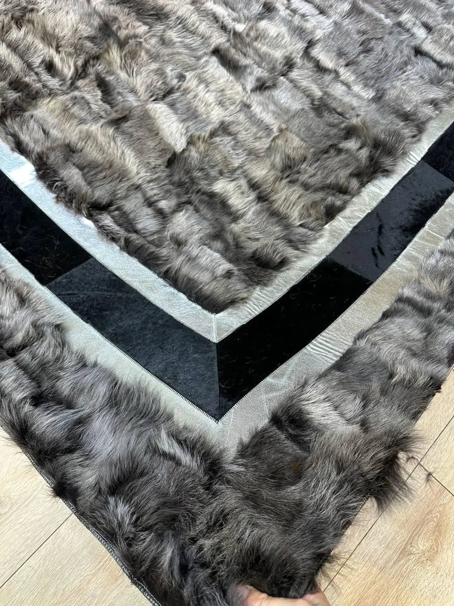 Original Sheepskin Soft White Gray 8x10 Living Room Rug , Handmade Rug