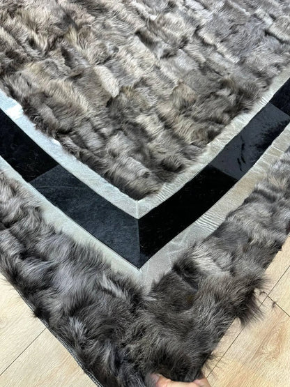 Original Sheepskin Soft White Gray 8x10 Living Room Rug , Handmade Rug