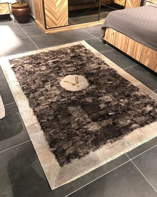 Unique Natural Large Lambskin Fur Living Room Rug, Handmade Area Rug