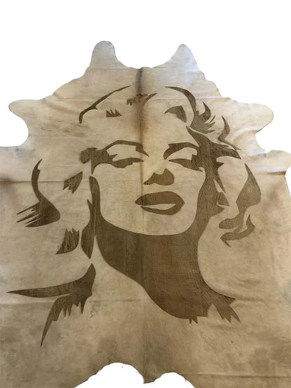 Marilyn Monroe Design Real Cowskin Rug, Animal Hide Laser Pattern Decor