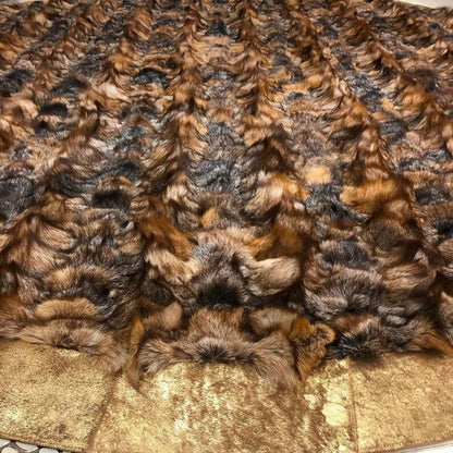 Brown Natural Fox fur Round Carpet for Corridor, Handamde Fox Leather Carpet