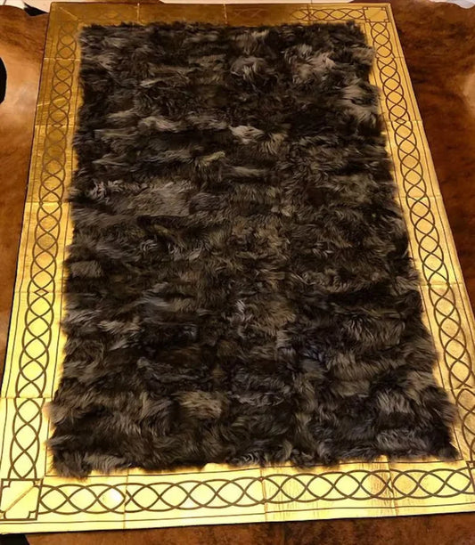 Brown Gold Genuine Sheep Leather Handmade Area Rug, Sheepskin Living Room Rug