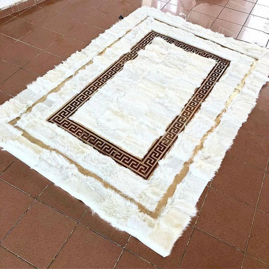 Large White Bronze 100% Genuine Sheepskin Area Rug, Handmade Elegance