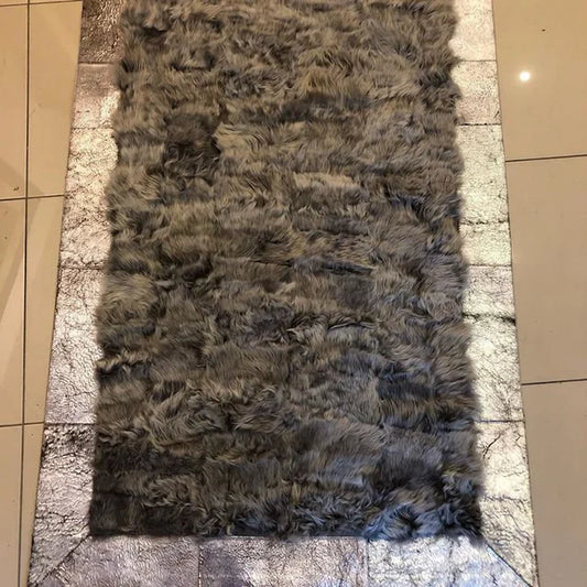 Gray Genuine Leather Sheepskin Area Rug, Handmade Ultra Soft Bedroom Rug