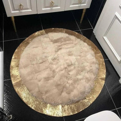 Beige Gold Real Sheepskin Round Rug, Handmade Modern Carpet