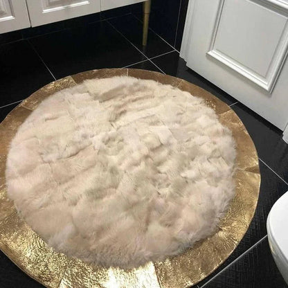 Beige Gold Real Sheepskin Round Rug, Handmade Modern Carpet