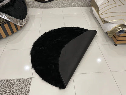 Natural Black Sheepskin Area Rug, Handamde Fluffy Round Rug for Home Decor