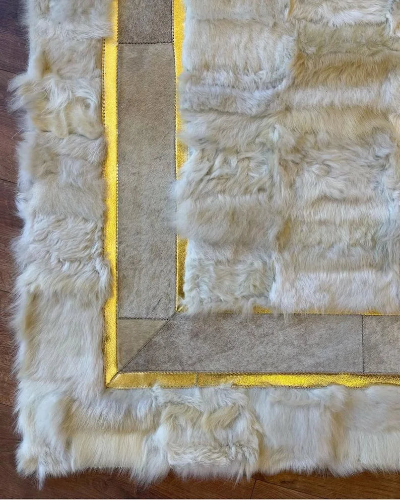 Fluffy Shaggy White Sheepskin Rug, Natural Sheep Leather Handmade Area Rug