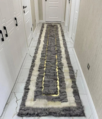 Handmade Natural Sheepskin Runner Rug, Modern Soft Wool Hallway Rug