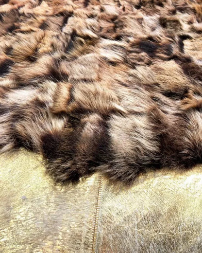 Luxury Brown Gold Natural Sheepskin Round Rug, Handmade Fluffy Soft Rug