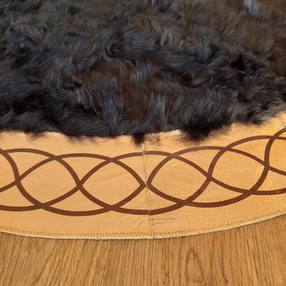 Unique Black Gold Genuine Labskin fur Carpet, Handmade Sheepskin Round Rug