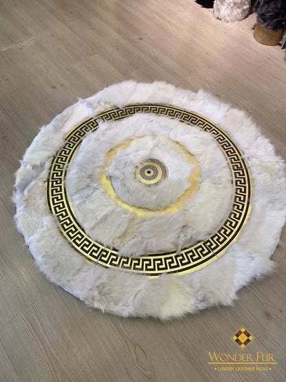 Luxury White Gold Fluffy Sheepskin Round Rug, Handmade Elegance