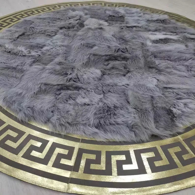 Luxury Sheepskin Round Rug, Handmade Genuine Leather Fluffy Fur Carpet