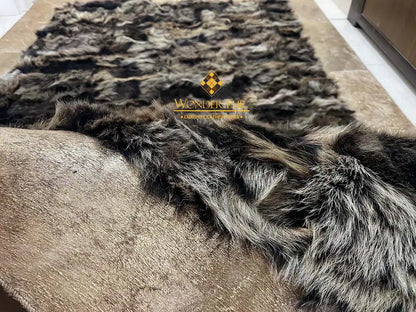 Gold Brown Shaggy Natural Sheepskin Runner Rug, Handmade Corridor Rug